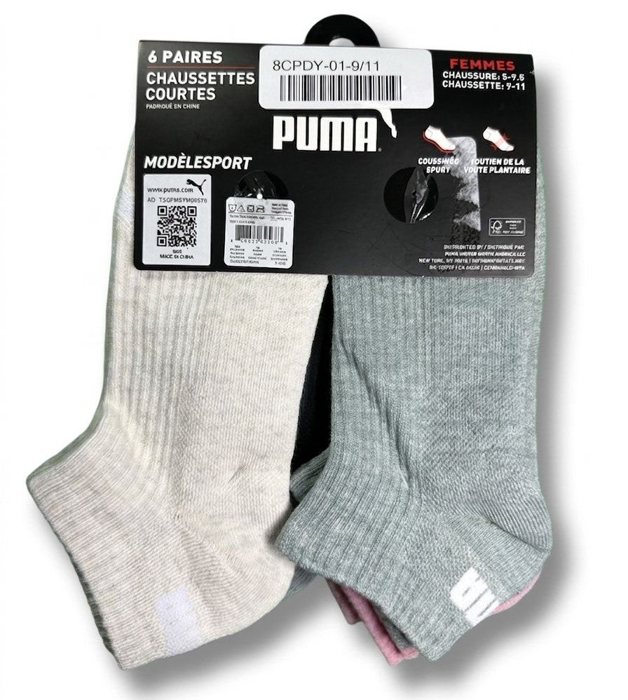 PUMA SOCKS WOMEN'S - LOW CUT 263 - RIBBED PINK GREEN - SHOE SZ 5-9.5 -PACK 6