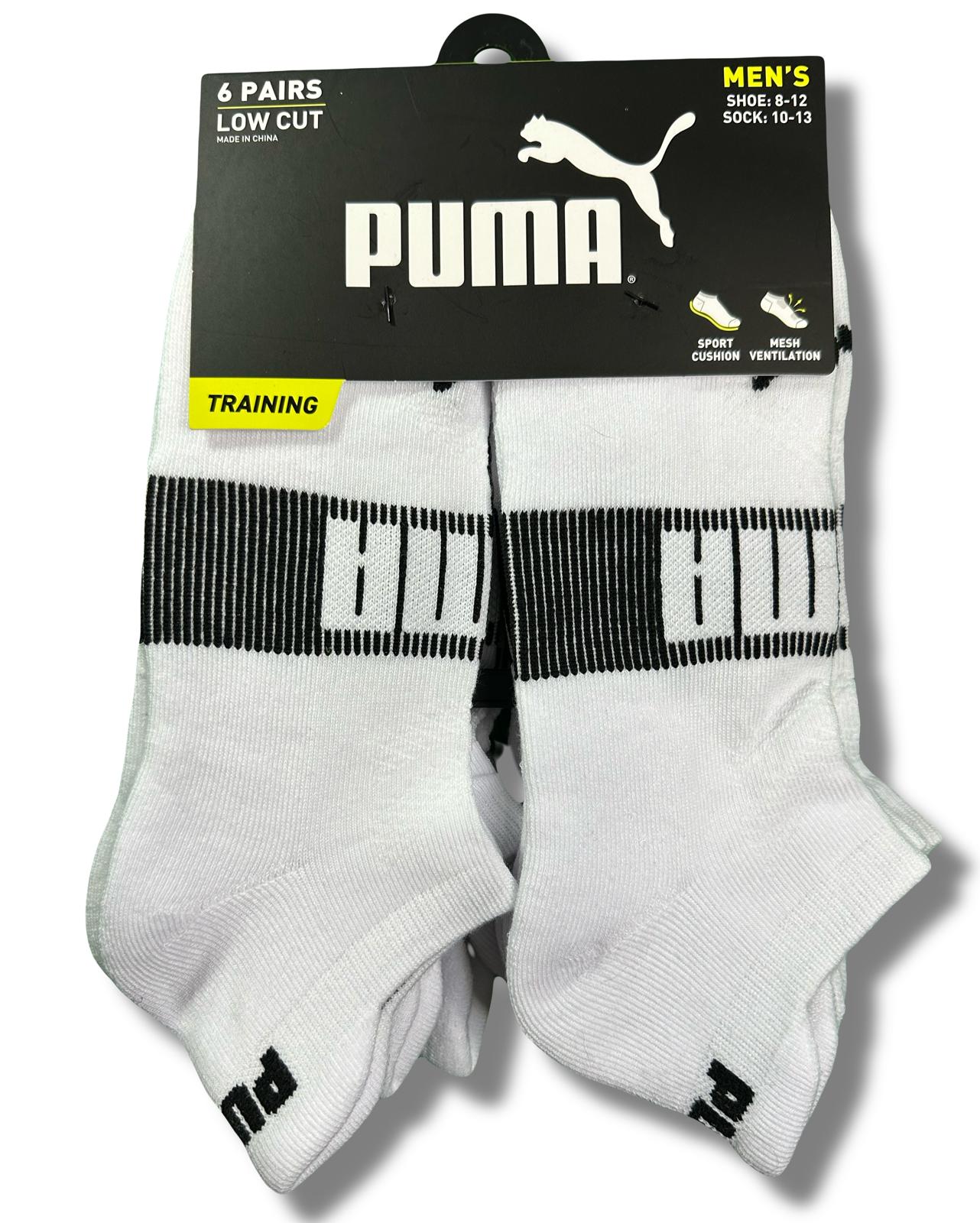 PUMA SOCKS MEN'S - LOW CUT - EDGE 253 - WHITE BLACK 2 - LARGE (10-13) PACK 6 XX
