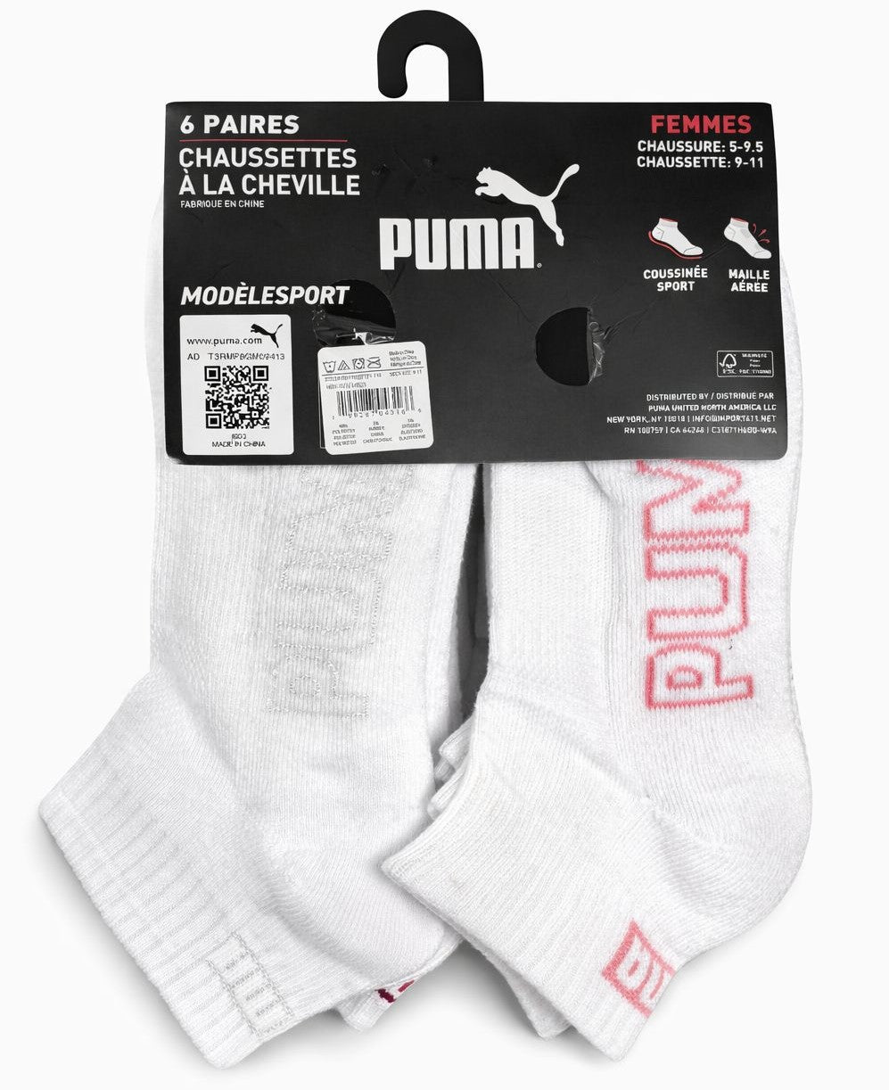 PUMA SOCKS WOMEN'S - QUARTER 253 - SLATE WHITE WINE - SHOE SZ 5-9.5 -PACK 6