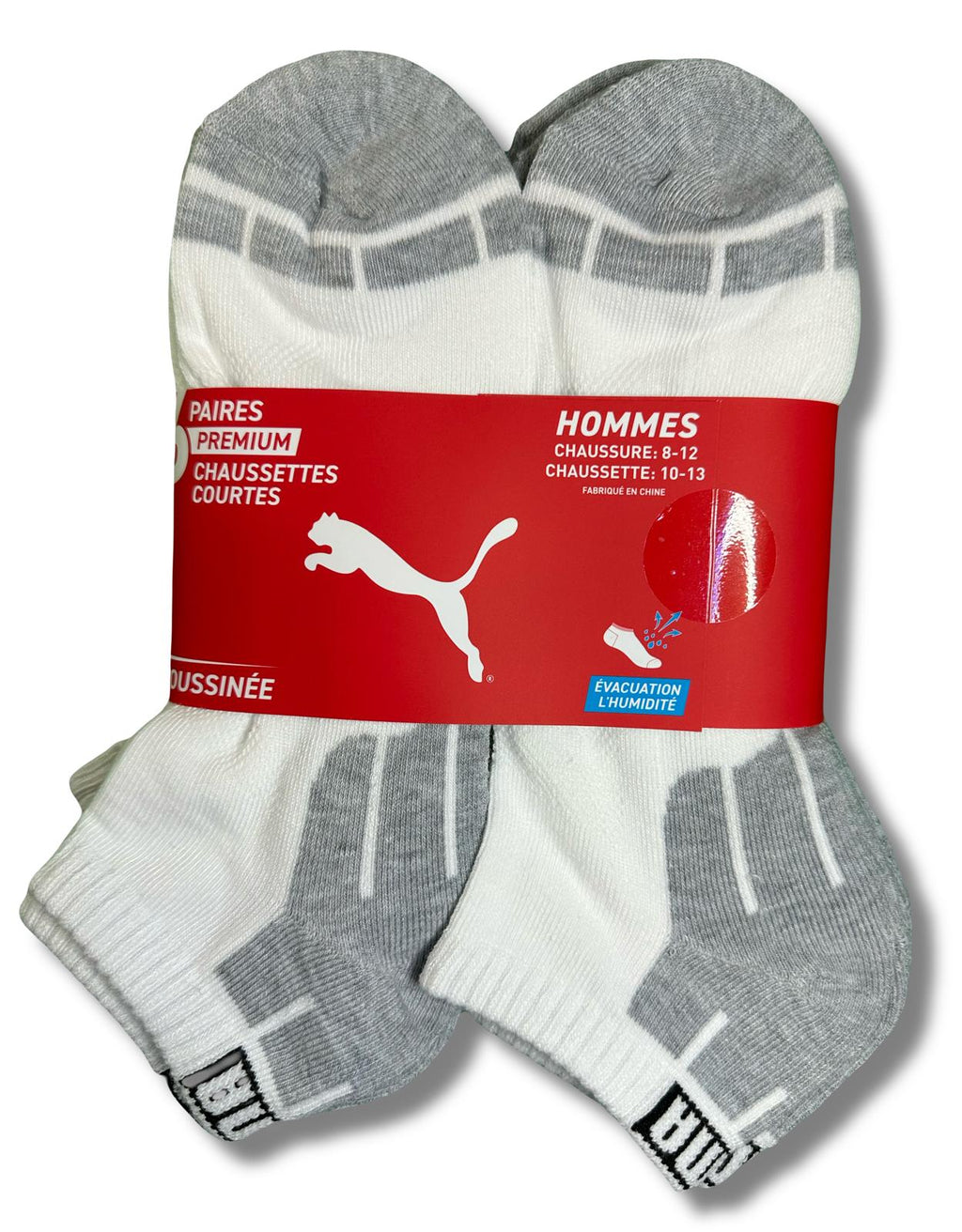 PUMA SOCKS MEN'S - LOW CUT - CUBE 253 - WHITE GREY 3 - LARGE (10-13) PACK 6 XX