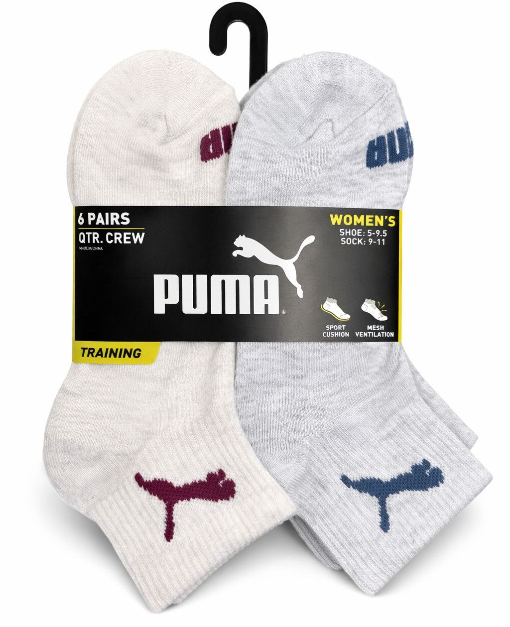PUMA SOCKS WOMEN'S - QUARTER 263 - EVEN WINE CREAM - SHOE SZ 5-9.5 - PACK 6
