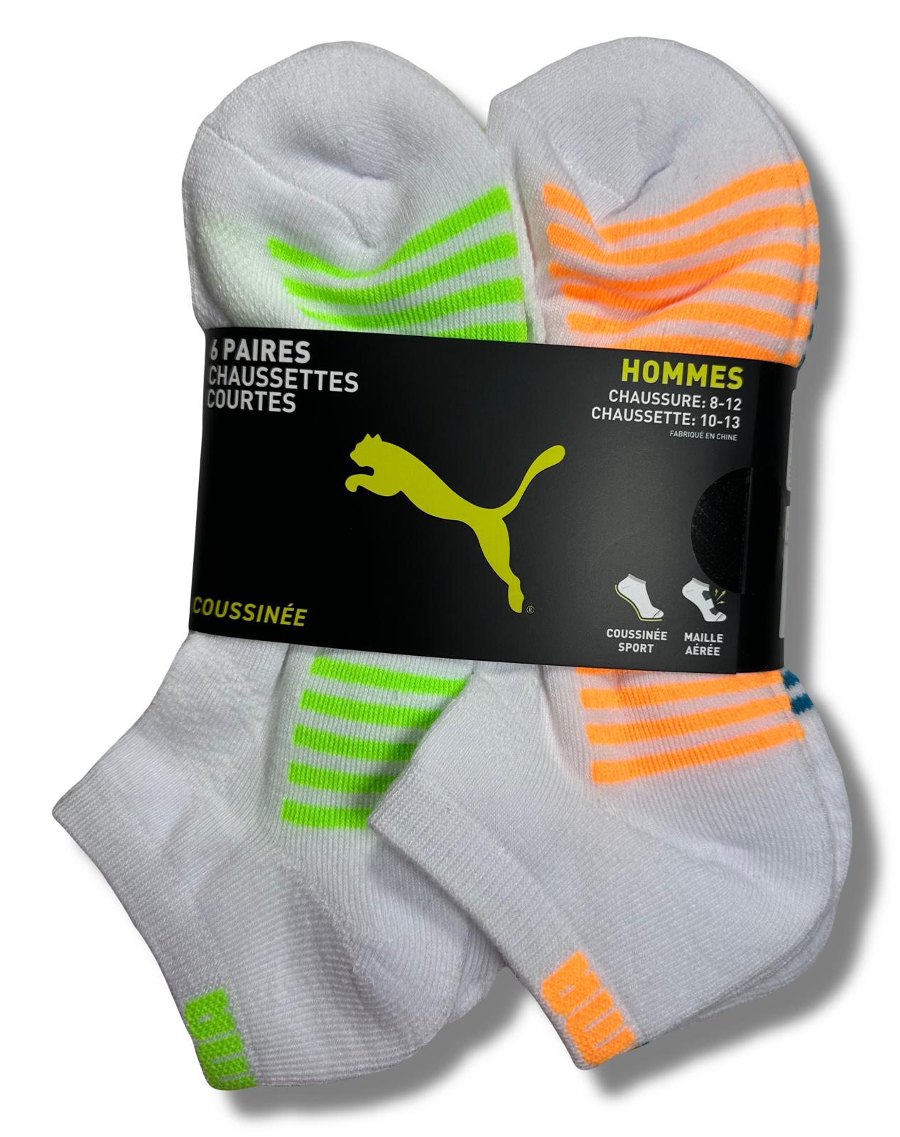 PUMA SOCKS MEN'S - LOW CUT - BLISS 253 - WHITE ORANGE - LARGE (10-13) PACK 6 XX