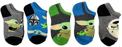 SOCKS BOYS X5 - STAR WARS MANDALORIAN - SZ SHOE SZ 7/10 - NO SHOW 5 PACK