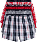 TOMMY HILFIGER MEN X4 - 263 RED FLAME - MEDIUM 4 PACK WOVEN BOXER UNDERWEAR
