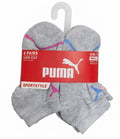 PUMA SOCKS GIRLS X6 - LOW CUT 263 - GREY PINK BLUE - SMALL 6 PACK SHOE 4-8.5