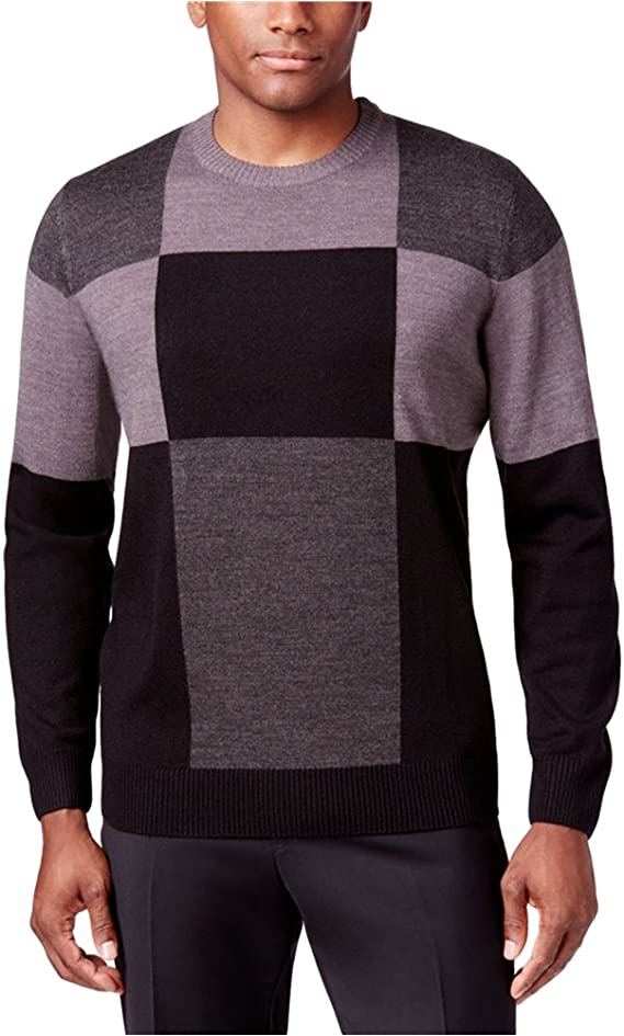TRICOTS ST RAPHAEL MENS SWEATER - BLACK SZ XXL 3XL - CREWNECK PATCHWORK BIG TALL