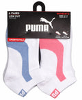 PUMA SOCKS WOMEN'S - LOW CUT 263 - PIPE BLUE PINK - SHOE SZ 5-9.5 - PACK 6