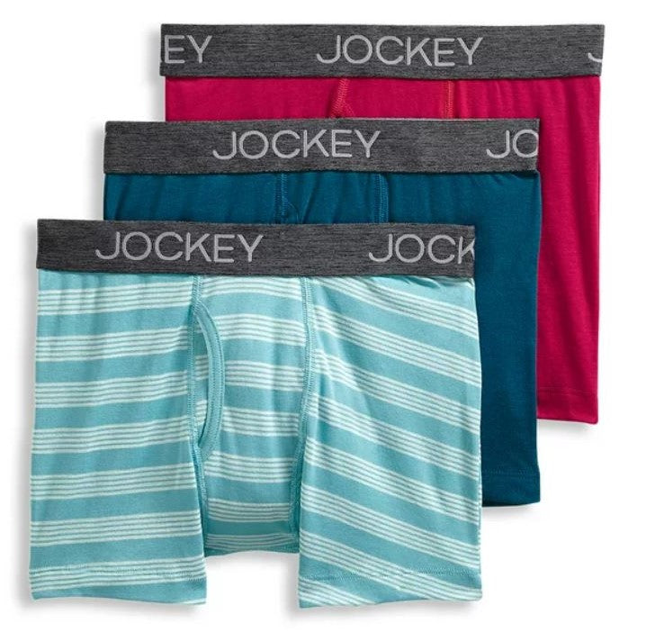 JOCKEY MEN'S BOXER X3 - STRIPED AQUA SMALL - 3 PACK UNDERWEAR BOXER BRIEFS