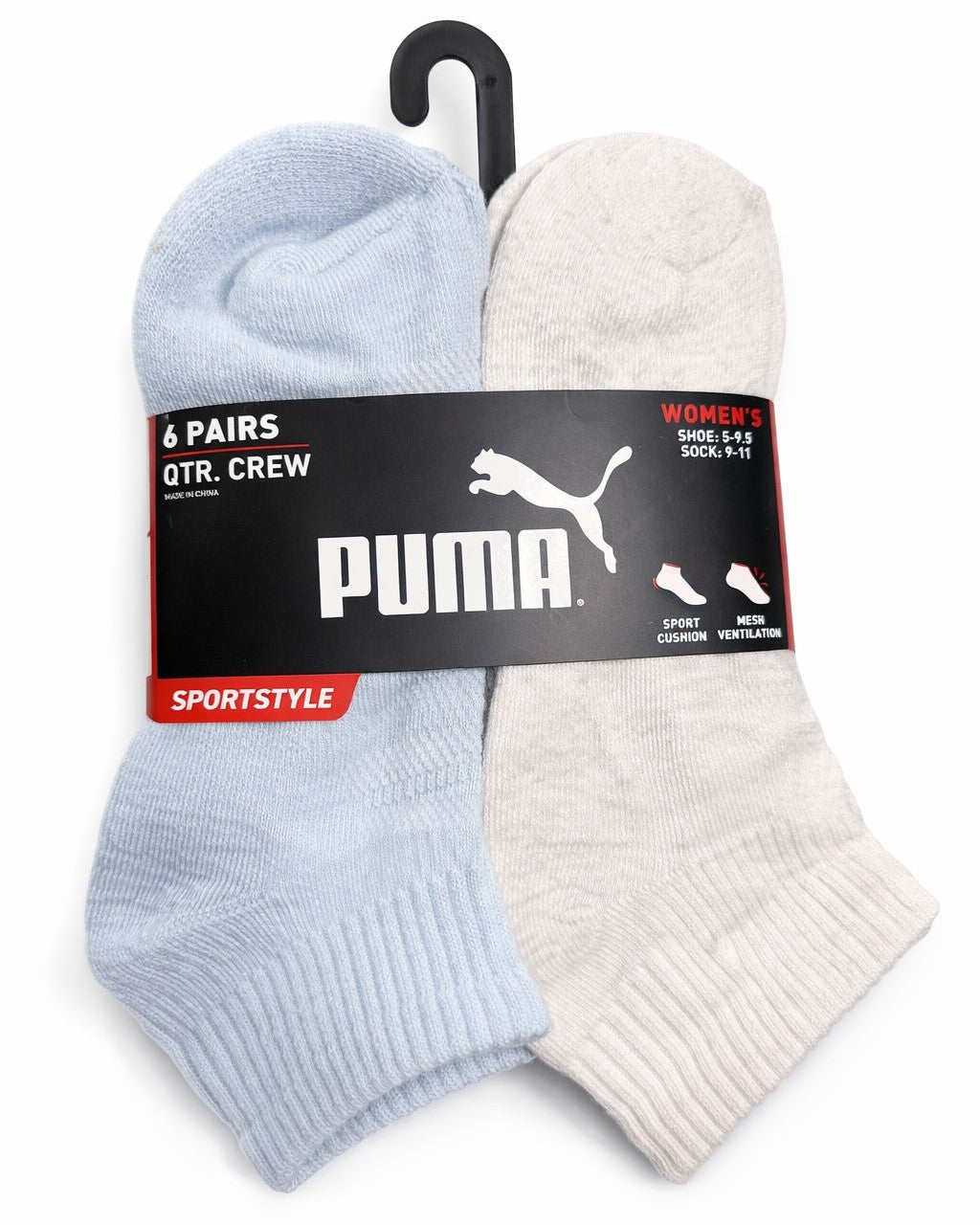 PUMA SOCKS WOMEN'S - QUARTER 253 - FERN BLUE CREAM - SHOE SZ 5-9.5 -PACK 6