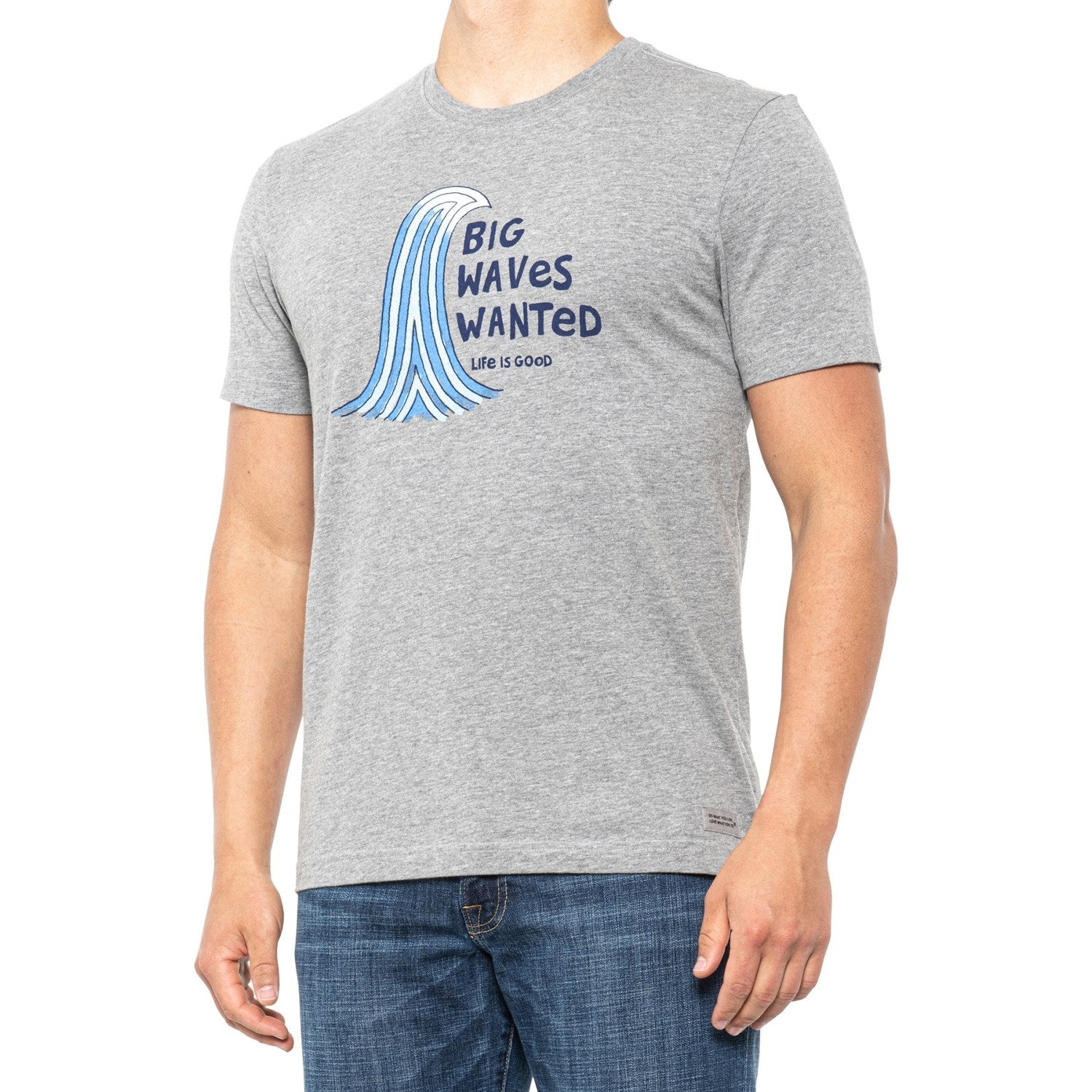 LIFE IS GOOD SHIRT MEN'S - BIG WAVES SZ LARGE GREY - TEE CREWNECK