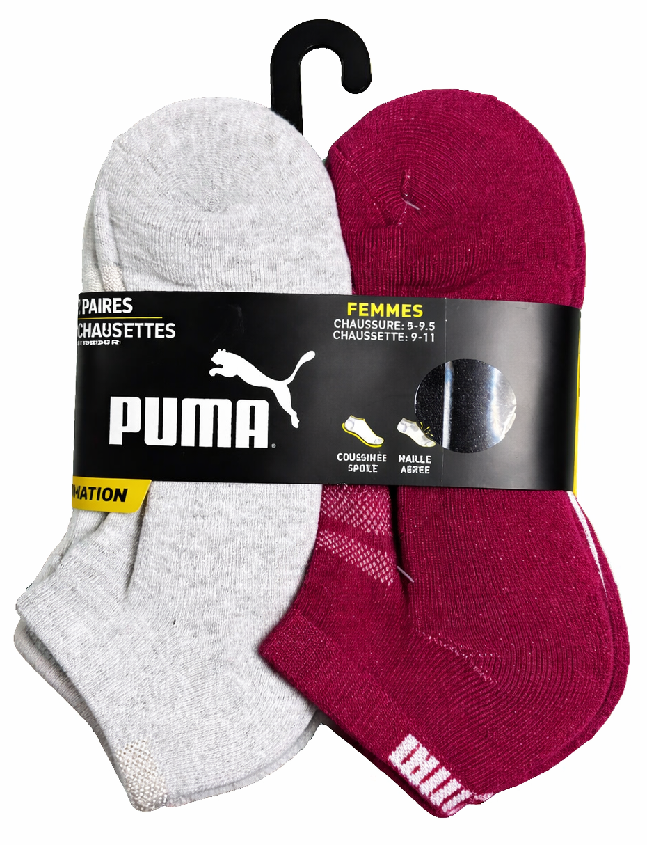 PUMA SOCKS WOMEN'S - LOW CUT 263 - FERN PINK BROWN - SHOE SZ 5-9.5 -PACK 6