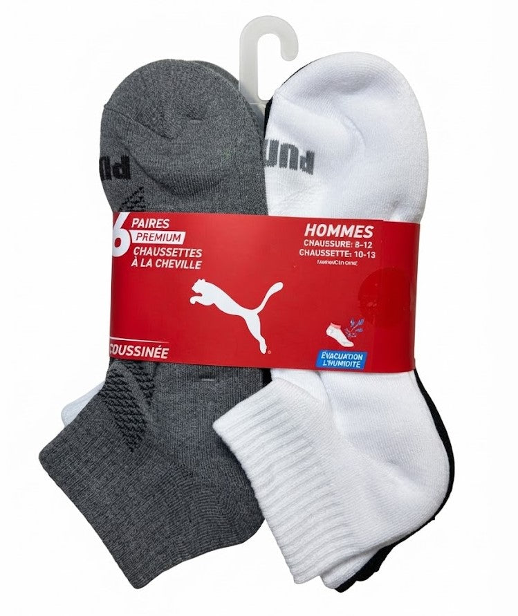 PUMA SOCKS MEN'S - QUARTER 263 - AURA BLACK BLUE WHITE - LARGE - PACK 6 XX