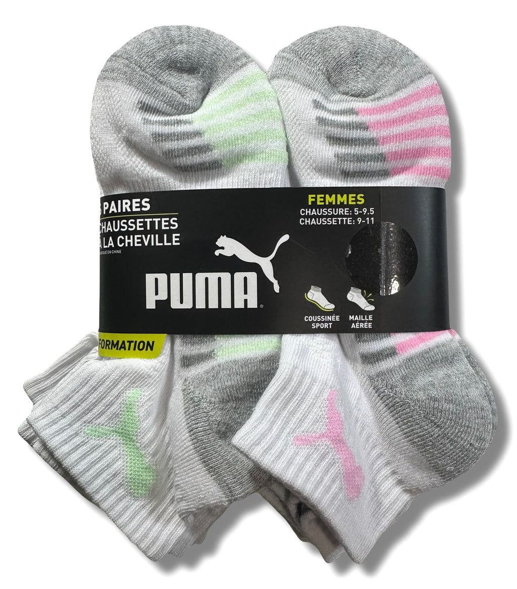 PUMA SOCKS WOMEN'S - QUARTER 243 - BLISS BLUE PINK - SHOE SZ 5-9.5 PACK 6