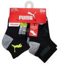 PUMA SOCKS BOYS X6 - QUARTER 263 - BILLY BLACK YELLOW SZ SMALL 4-8.5 - 6 PACK