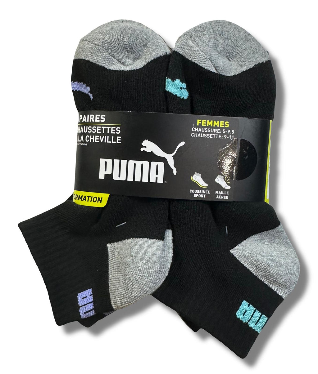 PUMA SOCKS WOMEN'S - QUARTER 243 - EDGE PINK AQUA - SHOE SZ 5-9.5 - PACK 6