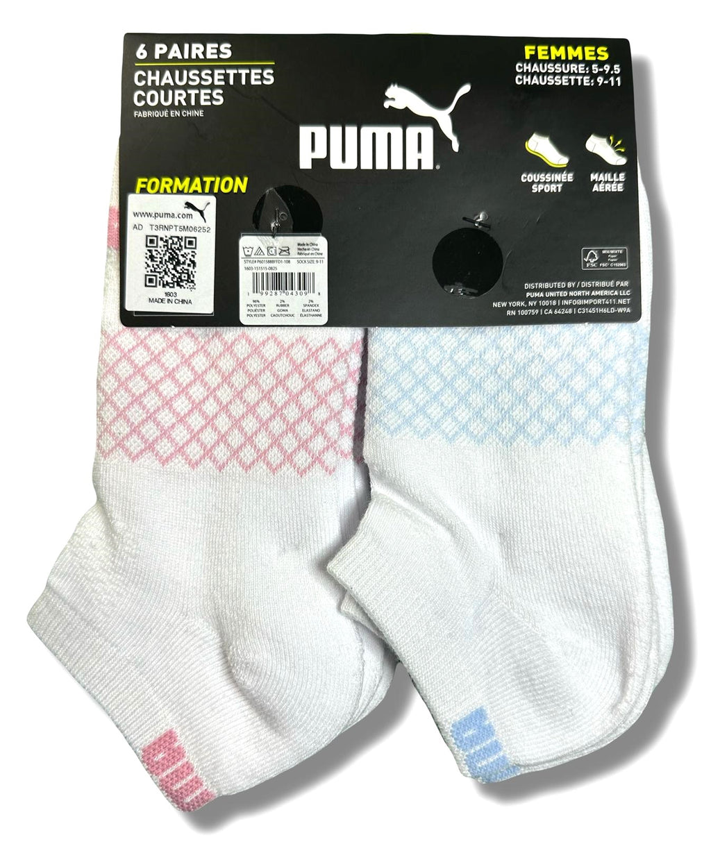 PUMA SOCKS WOMEN'S - LOW CUT 263 - NET - WHITE WINE - SHOE SZ 5-9.5 -PACK 6
