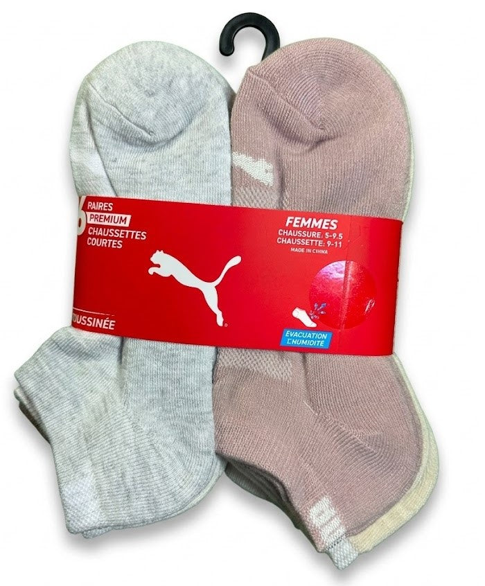 PUMA SOCKS WOMEN'S - LOW CUT 263 - FERN WHITE BROWN - SHOE SZ 5-9.5 -PACK 6