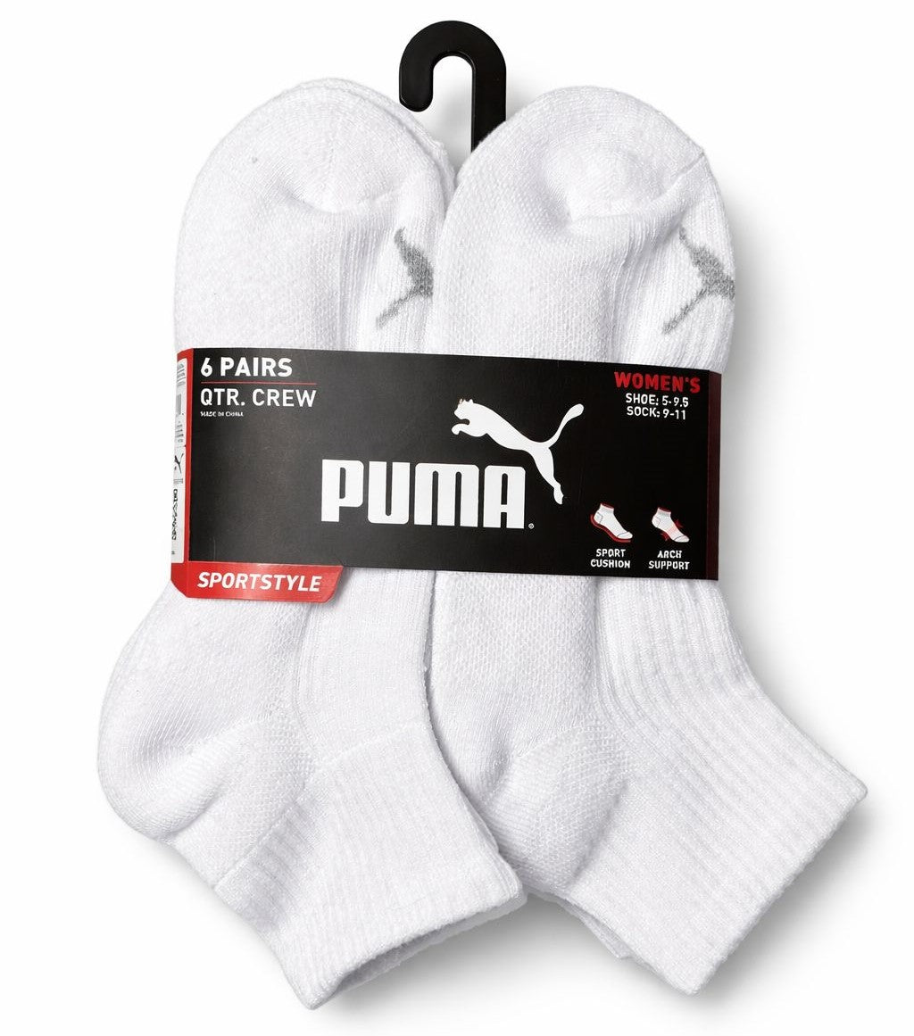 PUMA SOCKS WOMEN'S - QUARTER CUT 263 - RIBBED WHITE - SHOE SZ 5-9.5 -PACK 6