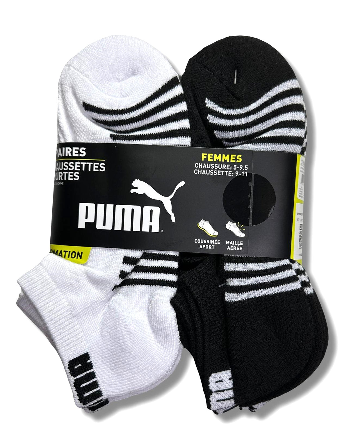 PUMA SOCKS WOMEN'S - LOW CUT 243 - BLISS BLACK WHITE - SHOE SZ 5-9.5 - PACK 6