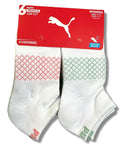 PUMA SOCKS WOMEN'S - LOW CUT 263 - NET - WHITE CORAL - SHOE SZ 5-9.5 -PACK 6