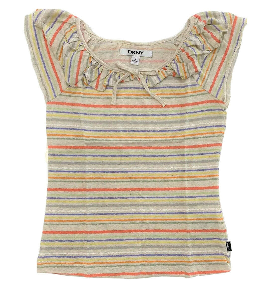 DKNY GIRLS TOP - STRIPED SAND SZ SMALL 8 - SHIRT SLEEVELESS PRINTED KIDS