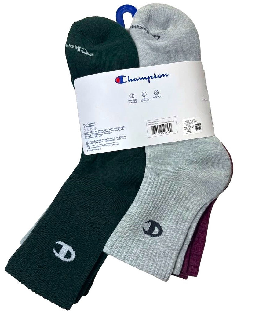 CHAMPION SOCKS MEN'S - HIGH QUARTER 263 - WINE GREY - LARGE (6-12) PACK 6 XX