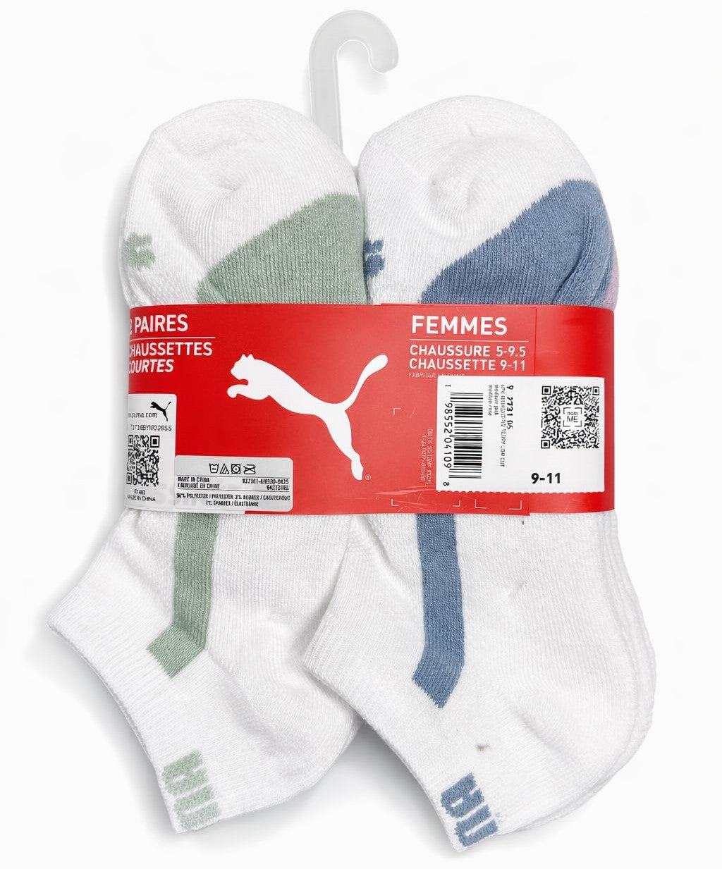 PUMA SOCKS WOMEN'S - LOW CUT 263 - PIPE PINK BLUE - SHOE SZ 5-9.5 - PACK 6