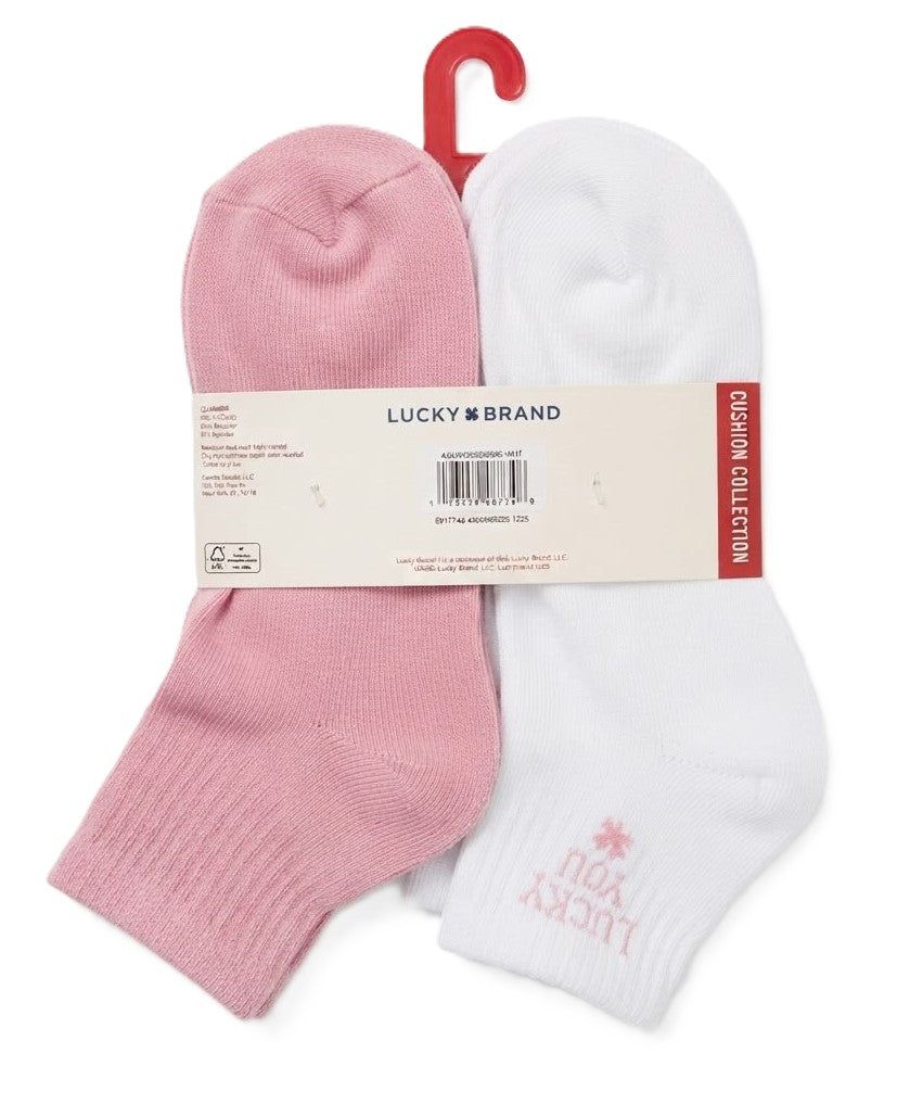 LUCKY BRAND SOCKS WOMEN'S - QUARTER CUT 263 - PINK CREAM - SHOE SZ 4-10 -PACK 8