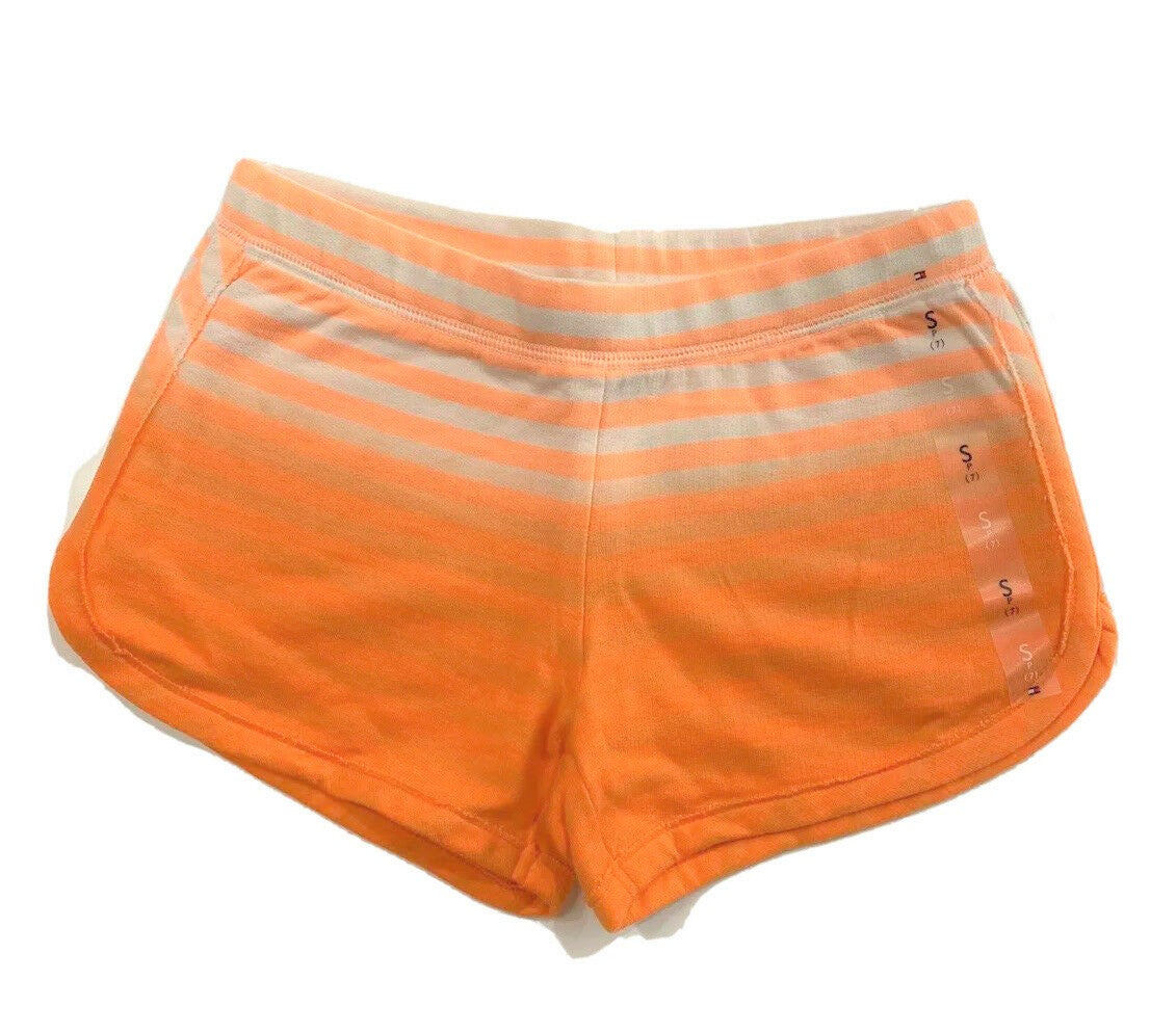 TOMMY HILFIGER GIRLS SHORTS - SZ 7 GLOWSTICK ORANGE - SHORTS PANTS FLEECE