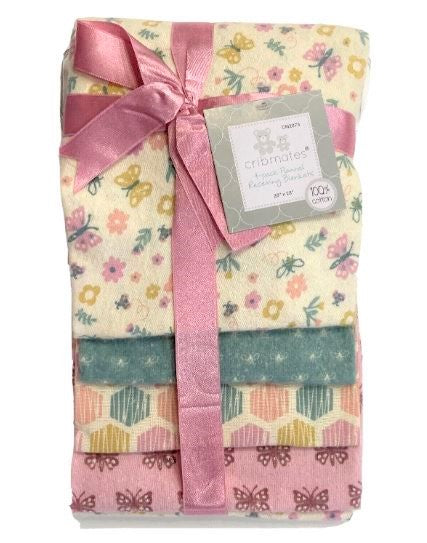 RECEIVING X4 - CRIBMATES GIRLS - BUTTERFLY ANTIQUE - BLANKETS COTTON 4 PACK BABY