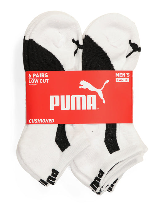 PUMA SOCKS MEN'S - LOW CUT - PIPE 223 - WHITE BLACK - LARGE (10-13) PACK 6 XX