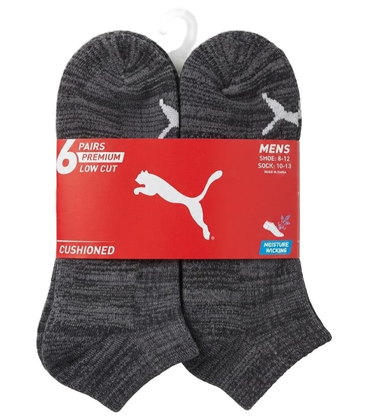 PUMA SOCKS MEN'S - LOW 263 - CUBE WHITE BLACK - LARGE - PACK 6 XX