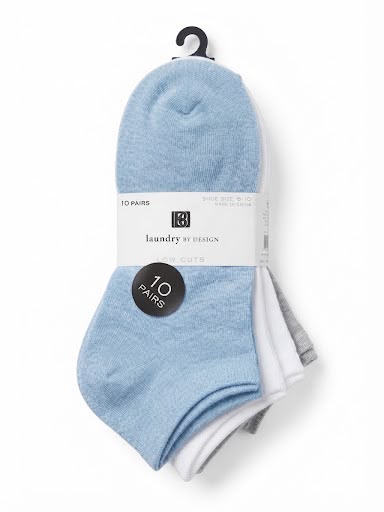 LAUNDRY SOCKS WOMEN'S - LOW CUT 263 - SOLID WHITE BLUE GREY - PACK 10