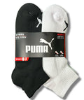 PUMA SOCKS MEN'S - QUARTER CUT - NASH 253 - BLACK WHITE- LARGE (10-13) PACK 6 XX