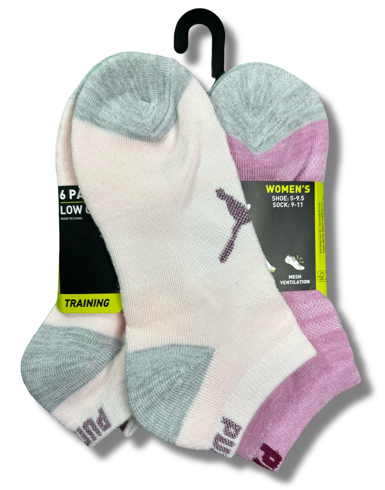 PUMA SOCKS WOMEN'S - LOW CUT 263 - FAYE - PEACH PINK - SHOE SZ 5-9.5 -PACK 6