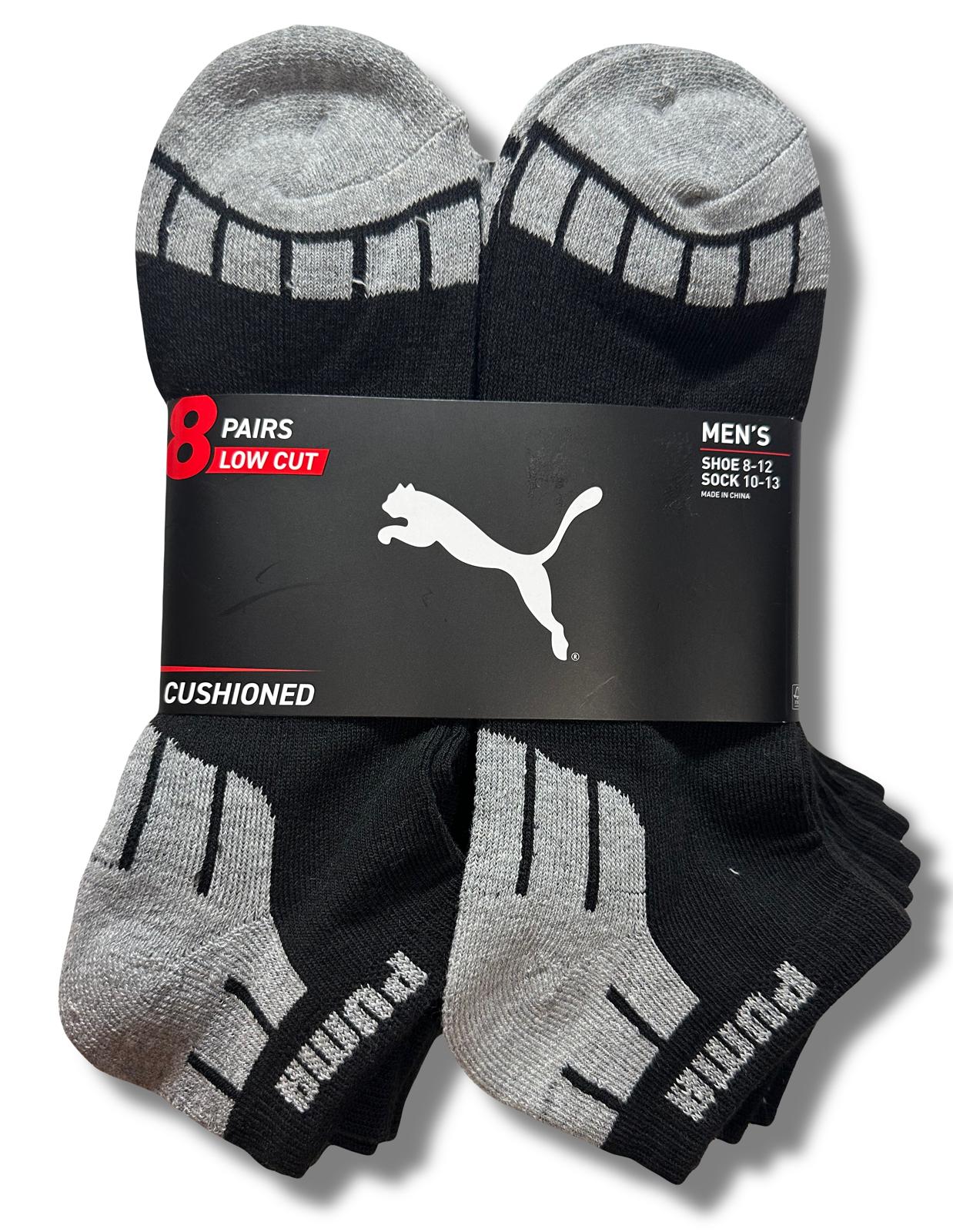 PUMA SOCKS MEN'S - X8 LOW CUT 243 - CUBE BLACK - LARGE (10-13)- PACK 8