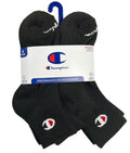 CHAMPION SOCKS WOMEN'S - QUARTER 263 - BLACK SOLID - LARGE (6-12) PACK 6
