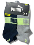 PUMA SOCKS MEN'S - LOW CUT - EDGE 243 - BLUE LIME - LARGE (10-13) PACK 6 XX