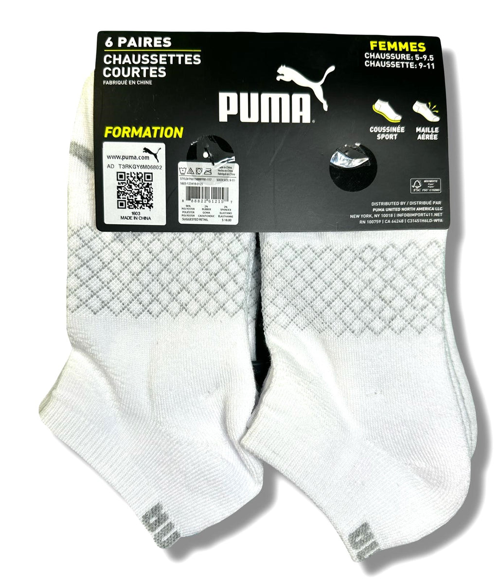 PUMA SOCKS WOMEN'S - LOW CUT 253 - NET WHITE - SHOE SZ 5-9.5 - PACK 6