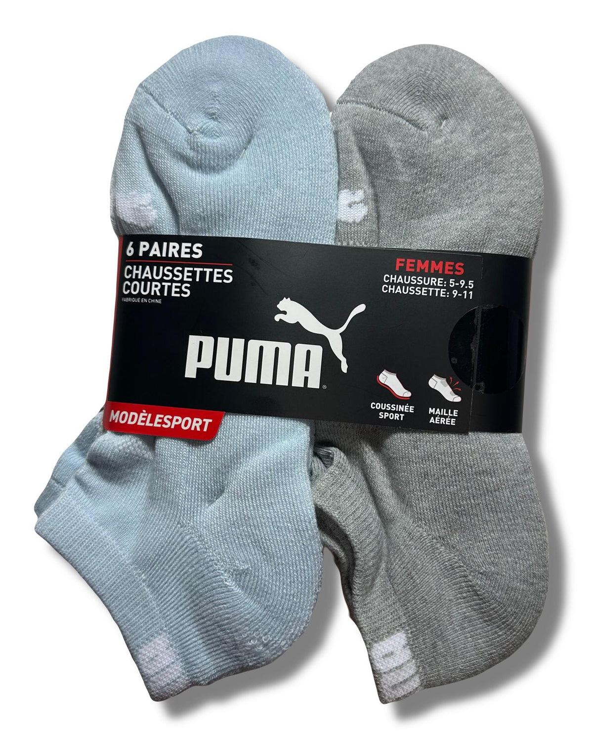 PUMA SOCKS WOMEN'S - LOW CUT 243 - SOLID 3 - CREAM GRAY - SHOE SZ 5-9.5 - PACK 6