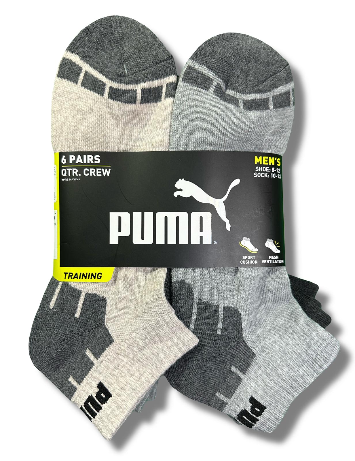PUMA SOCKS MEN'S - QUARTER CUT - CUBE 253 - SAND GREY - LARGE PACK 6 XX
