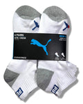PUMA SOCKS MEN'S - QUARTER CUT - ZING 243 - WHITE BLUE - LARGE (10-13) PACK 6 XX