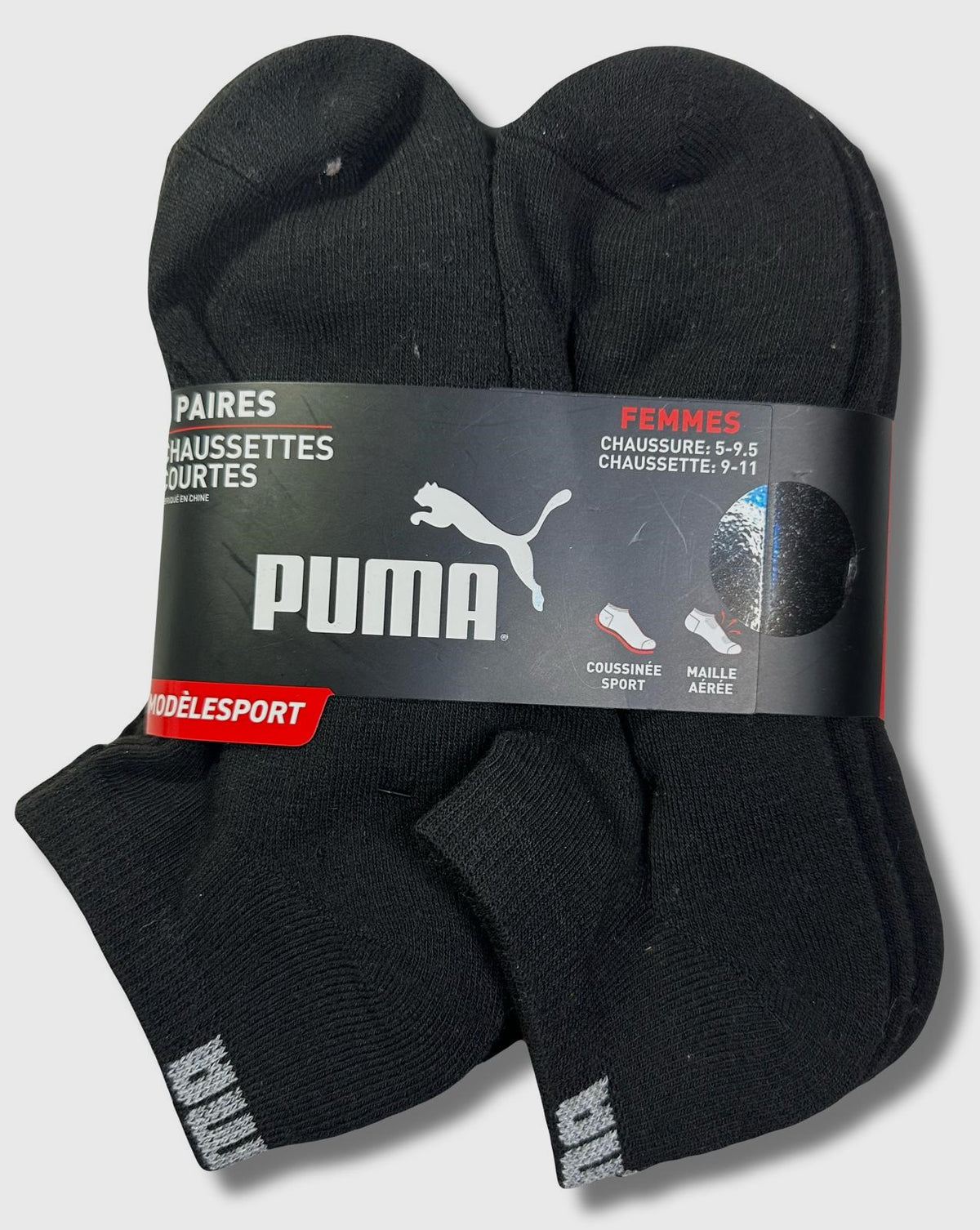 PUMA SOCKS WOMEN'S - LOW CUT 253 - SOLID - BLACK 3 - SHOE SZ 5-9.5 -PACK 6