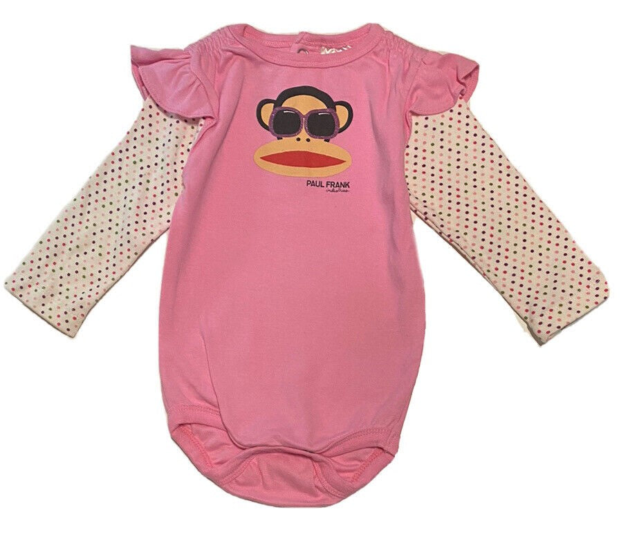 PAUL FRANK GIRLS BODYSUIT - PINK GLASSES 3/6 MONTHS - BABY LONG SLEEVE