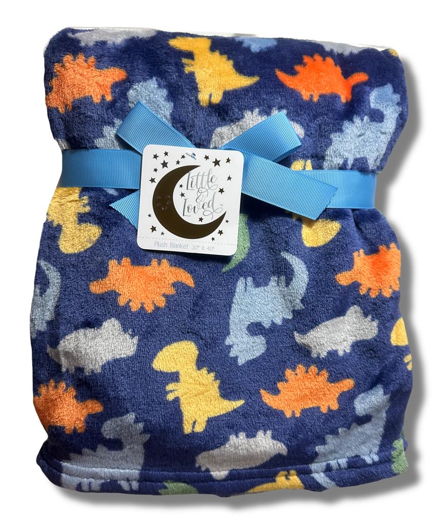 BLANKET PLUSH - LITTLE & LOVED BOYS 223 - DINOSAUR BLUE - BABY TODDLER CRIB BED