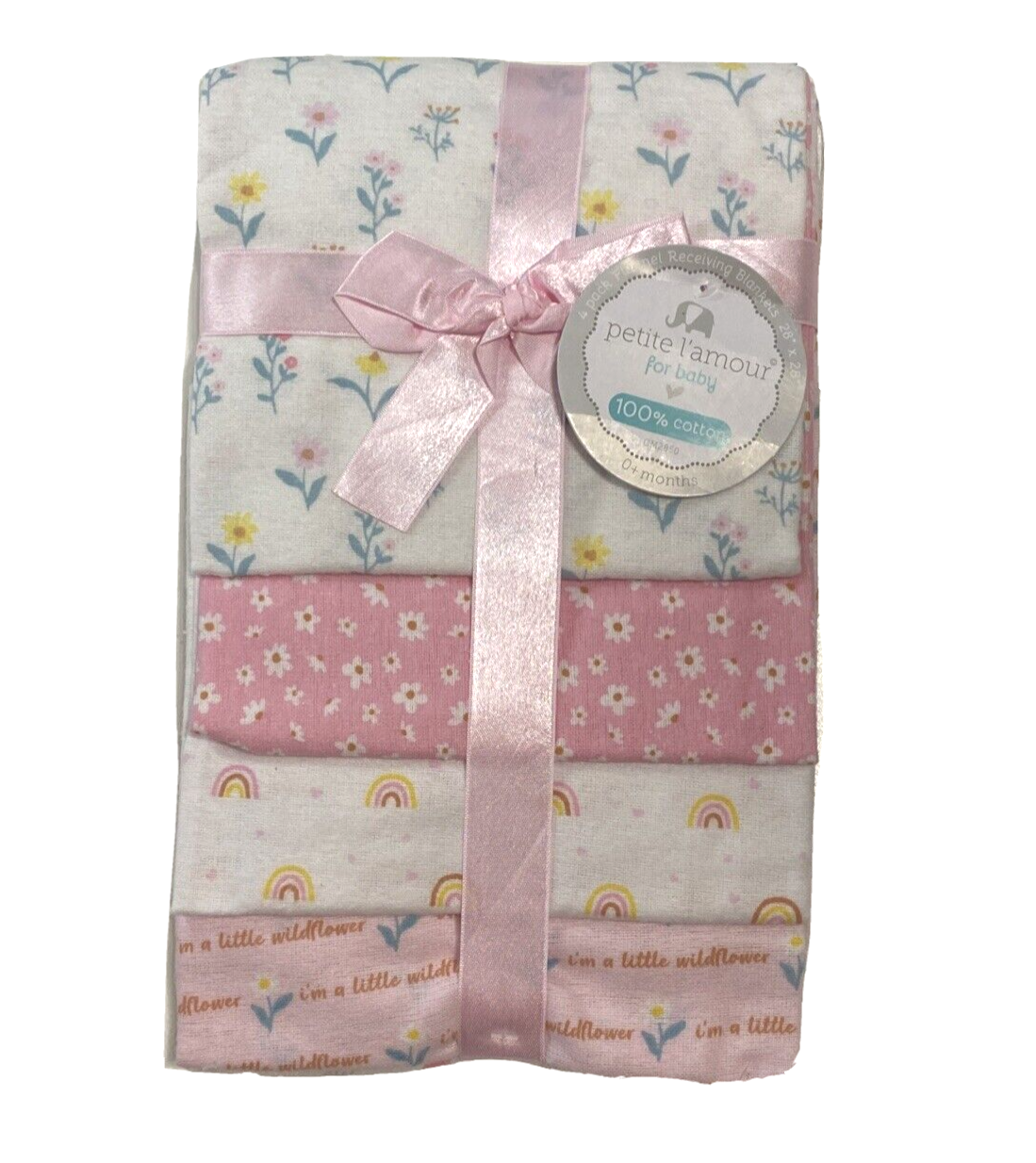 RECEIVING X4 - PETITE GIRLS 233 - FLOWERS RAINBOW - BLANKETS COTTON 4 PACK BABY