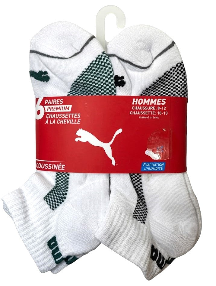 PUMA SOCKS MEN'S - QUARTER 263 - PIPE WHITE MILO - LARGE - PACK 6 XX
