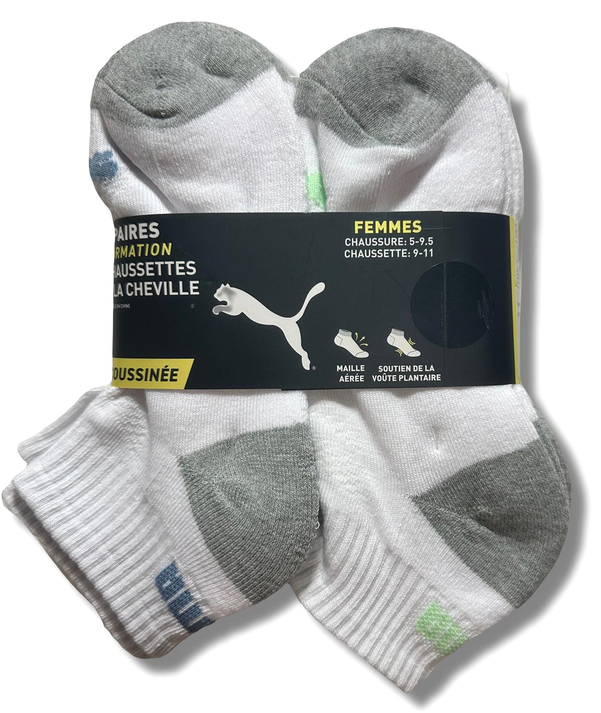 PUMA SOCKS WOMEN'S - QUARTER 243 - EDGE PINK GREEN - SHOE SZ 5-9.5 - PACK 6