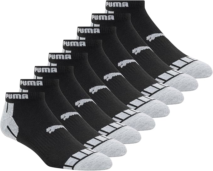 PUMA SOCKS MEN'S - X8 LOW CUT 243 - CUBE BLACK - LARGE (10-13)- PACK 8