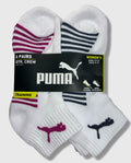 PUMA SOCKS WOMEN'S - QUARTER 253 - BLISS WHITE GRAY - SHOE SZ 5-9.5 -PACK 6